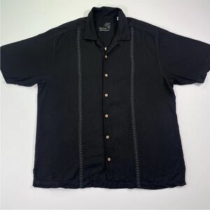 Tommy Bahama Men’s 100% Silk Black Camp Shirt “Sound Waves”…. Guitars/Concert